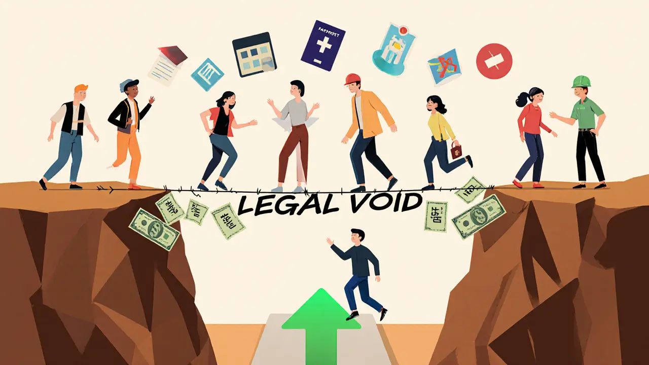 Люди на хрупком мосту из наличных переходят на безопасный путь легализации аренды через приложение 'Мой налог'.