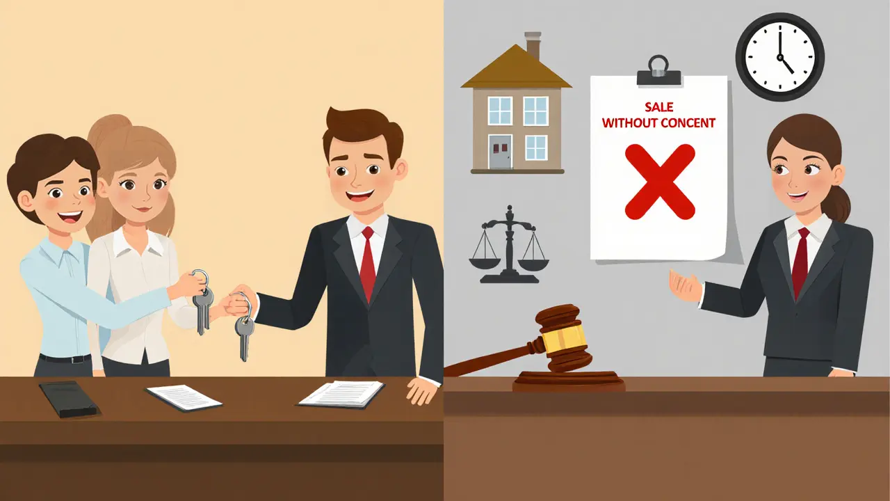 Сравнение успешной и оспоренной сделки: счастливая продажа и судебное разбирательство.