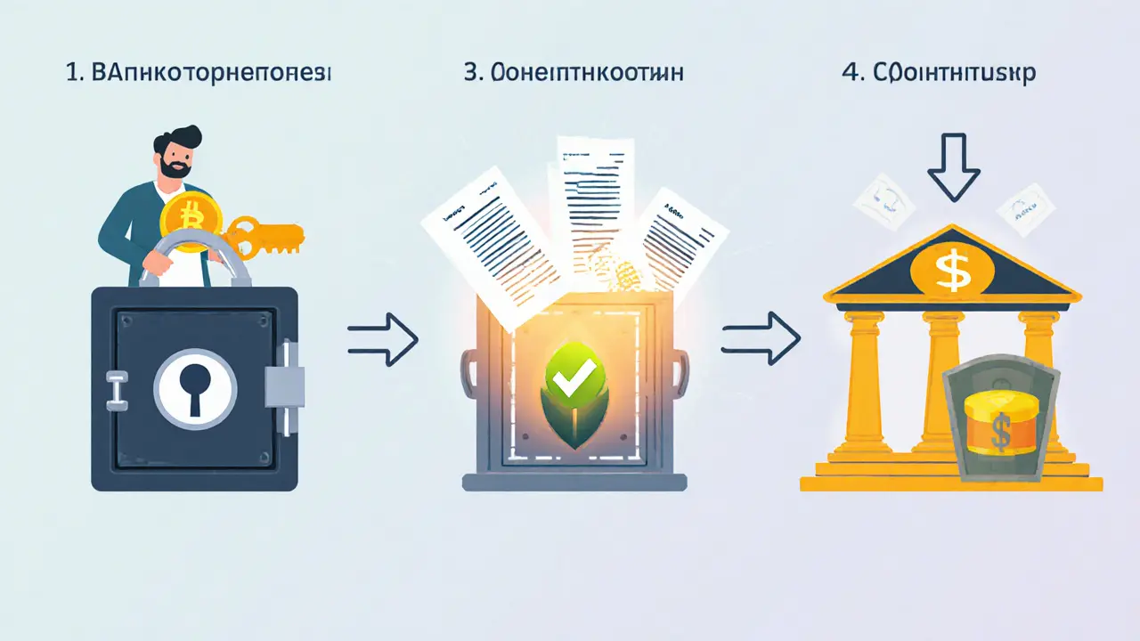 Пошаговая схема аккредитива: деньги блокируются, регистрируется право, затем переводятся продавцу.