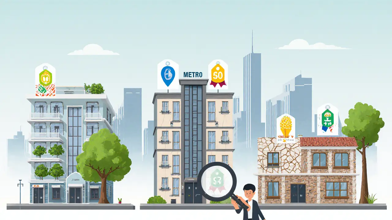 Три квартиры с разной стоимостью: центральная, пригородная и в плохом состоянии, сравниваются оценщиком.