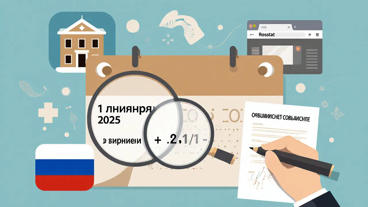 Календарь на 1 января 2025 года с формулой пересчета арендной платы и сайтом Росстата.