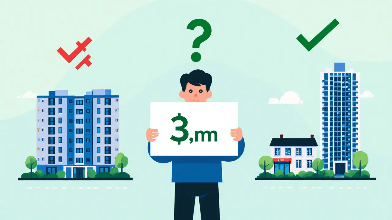 Человек выбирает идеальную квартиру среди трёх вариантов: комната, пентхаус и спальный район.