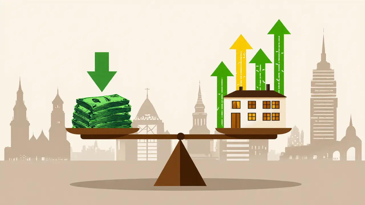 Весы: деньги падают, а дом с арендным доходом растёт в цене.