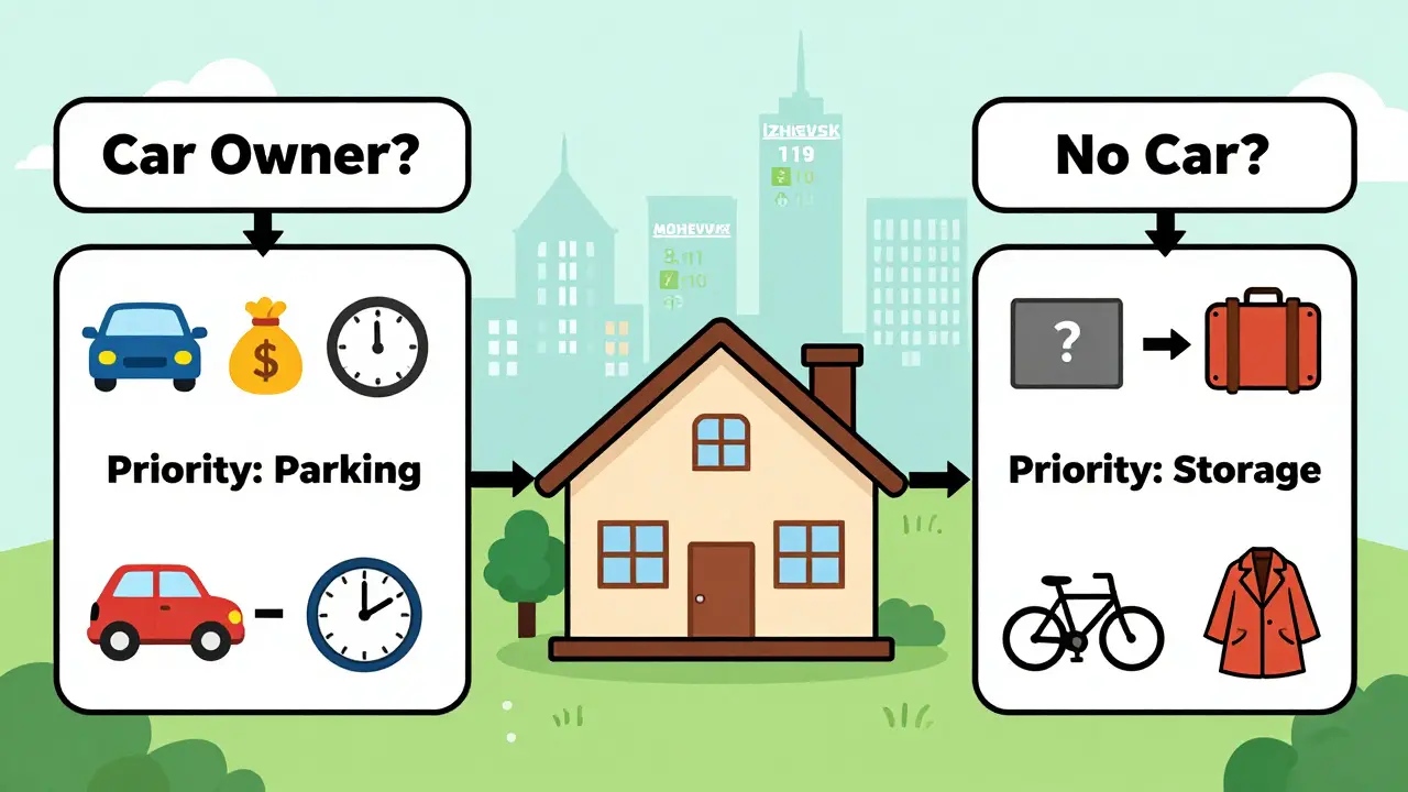 Диаграмма выбора: приоритет парковки для автовладельцев или кладовой для тех, у кого нет машины.