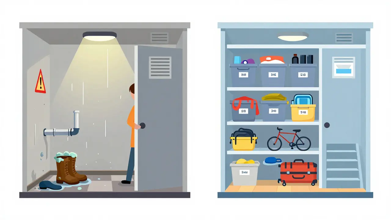 Две кладовые: одна влажная и грязная, другая сухая и упорядоченная, рядом с квартирой на том же этаже.