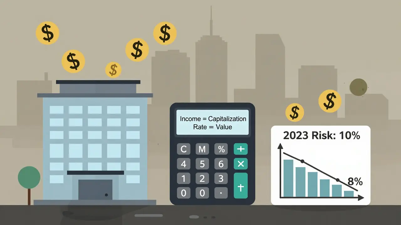 Коммерческое здание с доходами и расходами, рассчитывающее стоимость по ставке капитализации.
