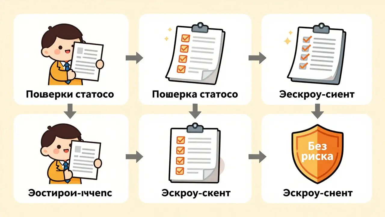 Пошаговая схема оформления ипотеки с господдержкой: семь этапов, изображённых в виде иллюстрированных панелей с персонажами.