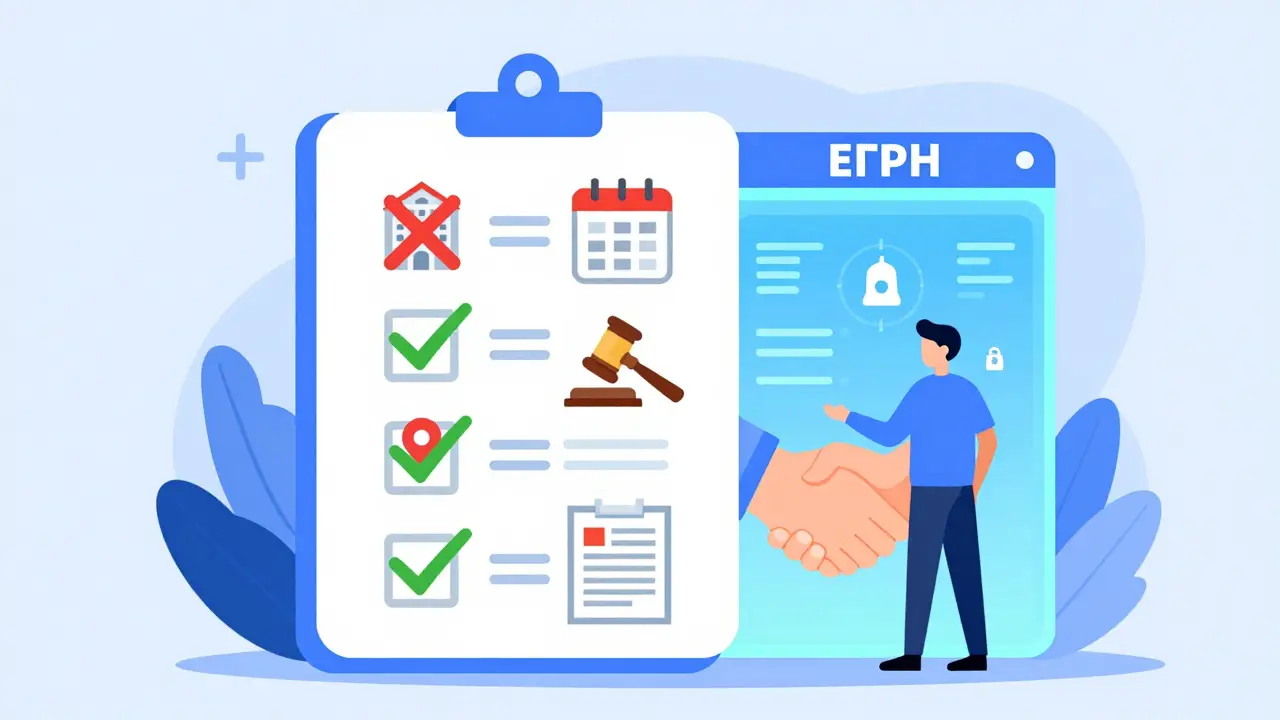 Проверка земельного участка по пяти ключевым пунктам с зелеными галочками.