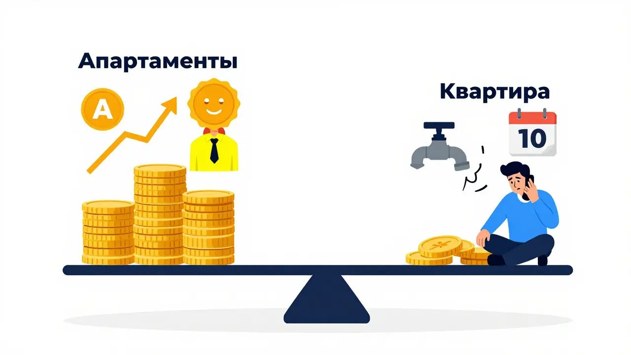 Весы доходности: апартаменты с ростом и гарантией против квартиры с проблемами и сезонностью.