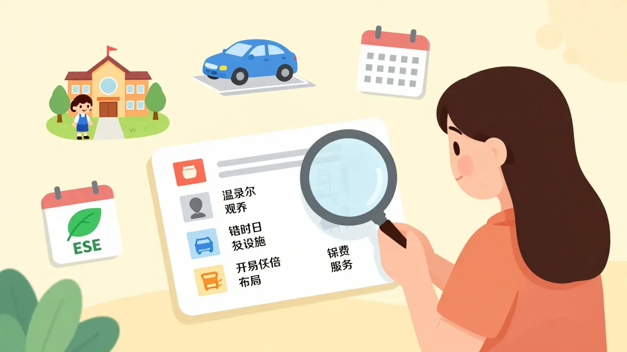 Покупатель анализирует параметры квартиры: этаж, вид, инфраструктура и ипотека с помощью увеличительного стекла.