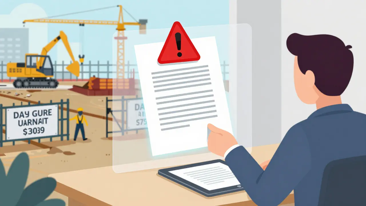 Строительная площадка с видимым разрешением и рабочими, в фоне — поддельный документ, передаваемый покупателю.