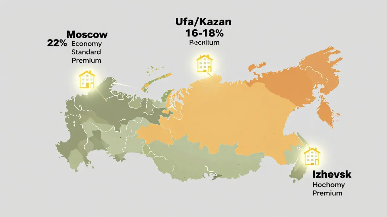 Карта России с регионами, показывающими разницу в корректировках на ремонт по уровням.