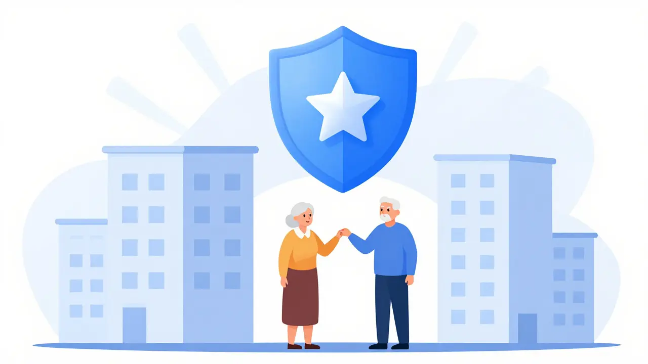 Квартирный дом под защитой со щитом безопасности для пенсионера.