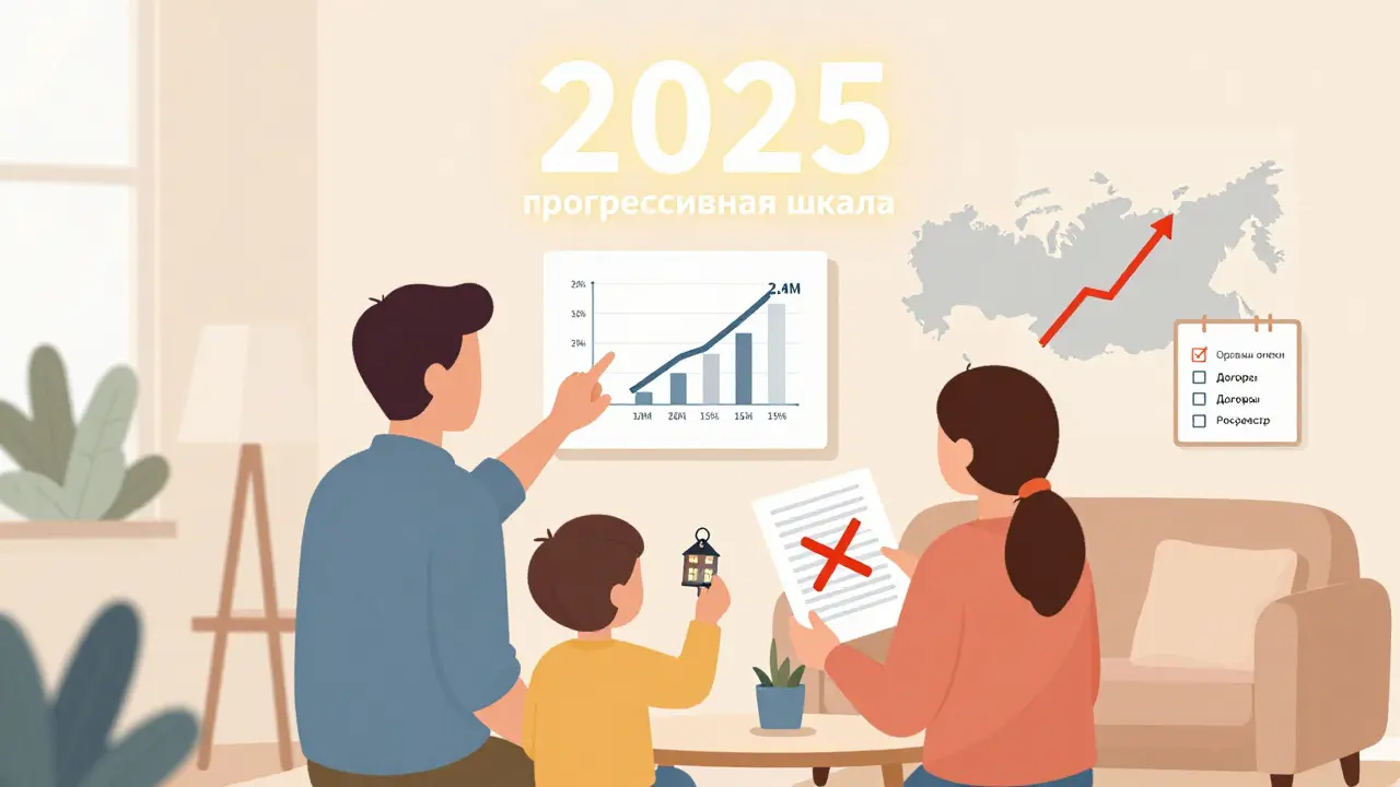 Семья изучает прогрессивную налоговую шкалу 2025 года с новым жильём и проверками.