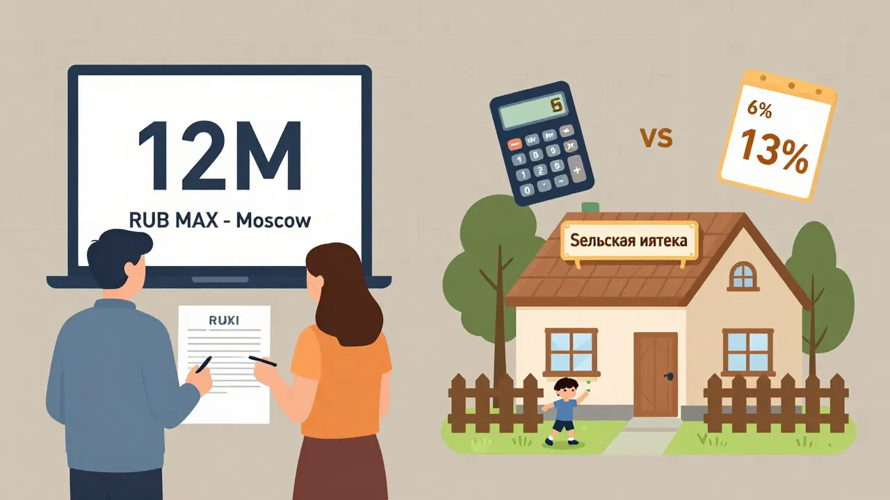 Сравнение льготной ипотеки в Москве и сельской местности с документами и калькулятором.