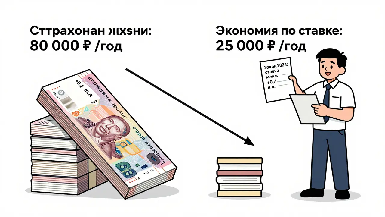 Сравнение стоимости страховки жизни и экономии по ипотечной ставке, человек с документом закона