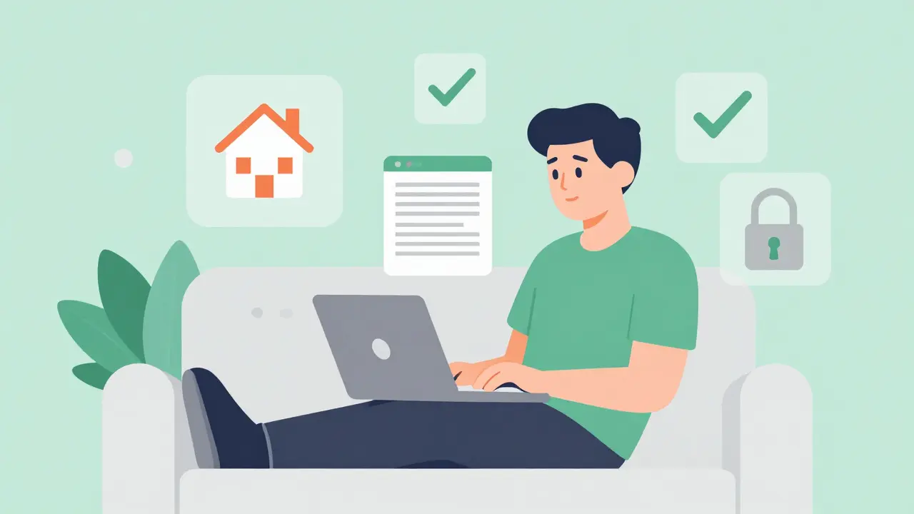 Человек подает налоговую декларацию через компьютер в домашней обстановке