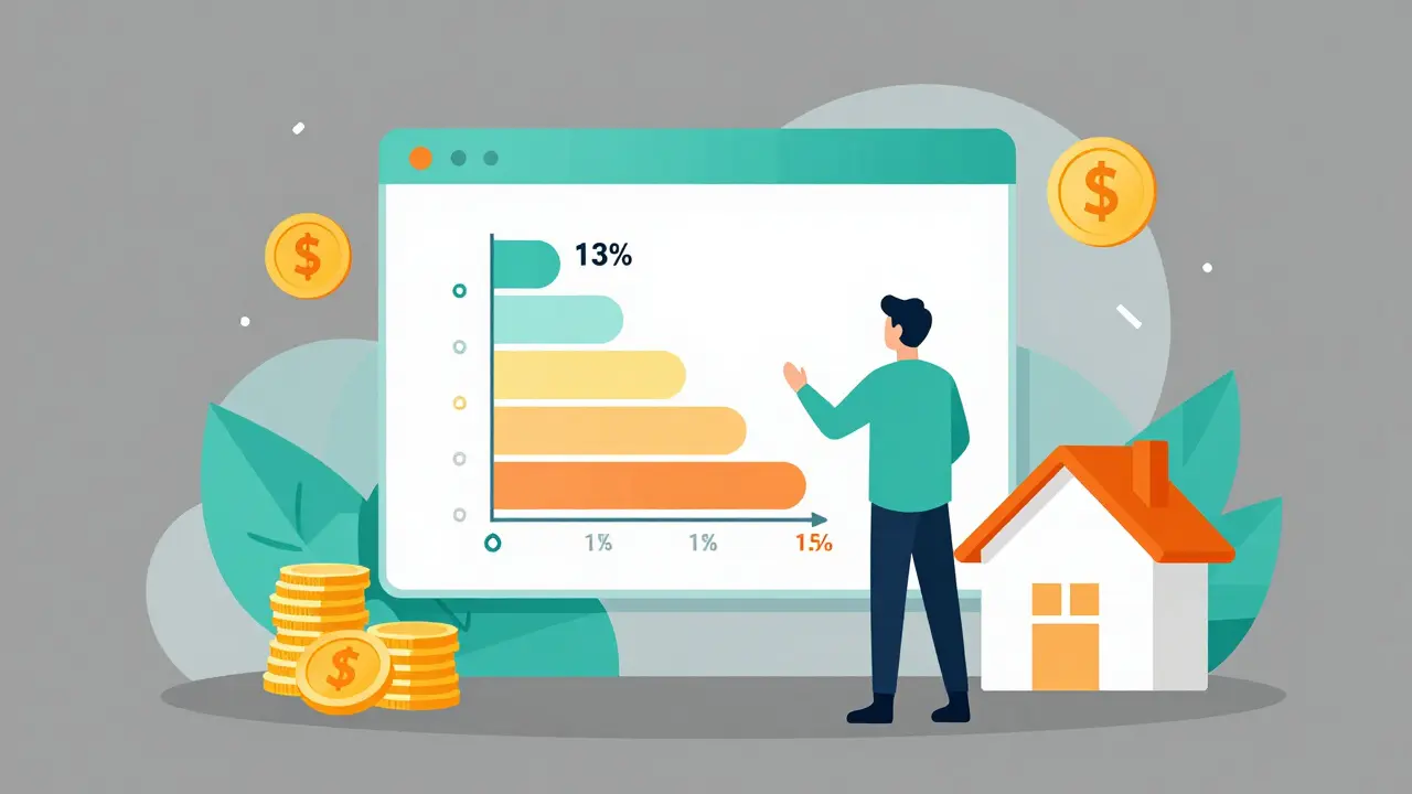 Персонаж изучает прогрессивную шкалу налогов 13% и 15% в плоском стиле