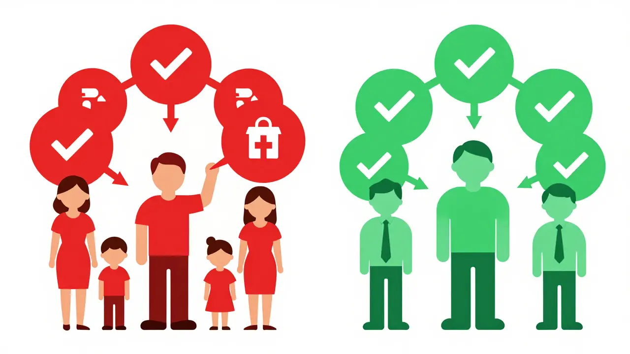 Схема семейных связей, разделяющая родственников на тех, кто дает право на вычет, и тех, кто нет