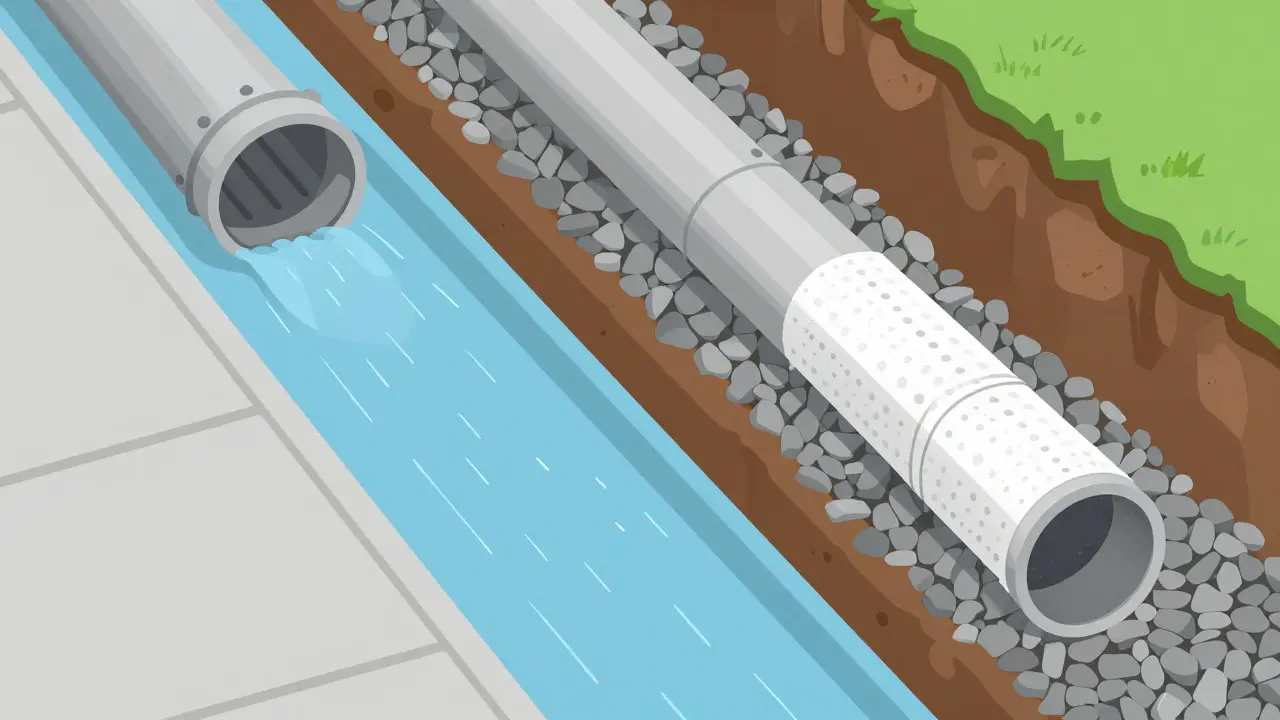 Сравнение ливневой канализации и глубинного дренажа в векторном стиле