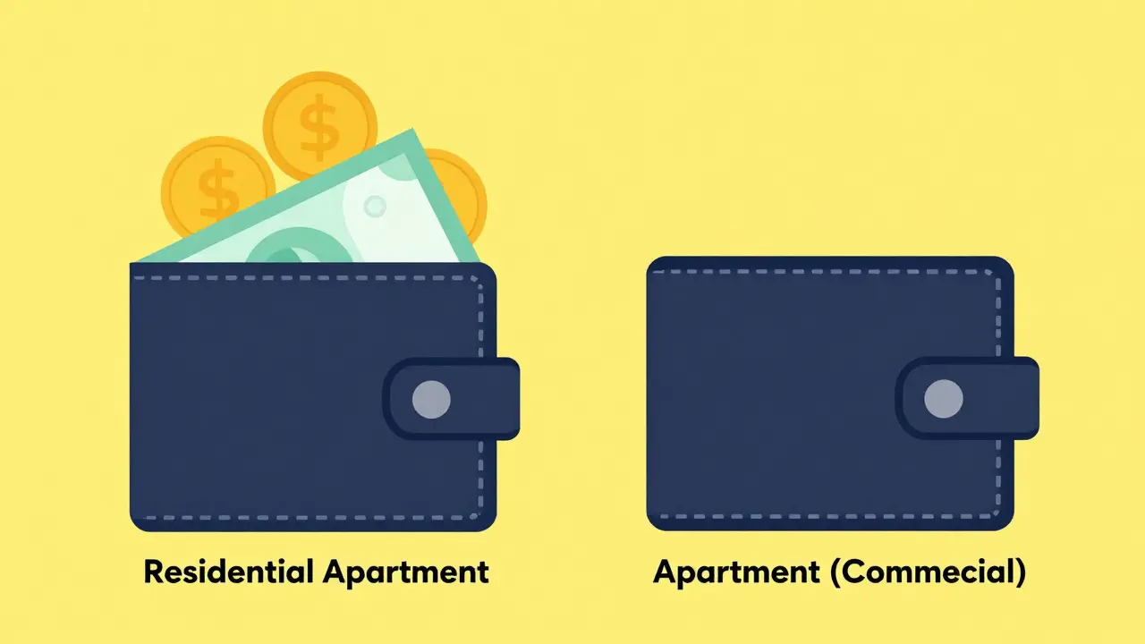 Сравнение полного кошелька при покупке квартиры и пустого при покупке апартаментов