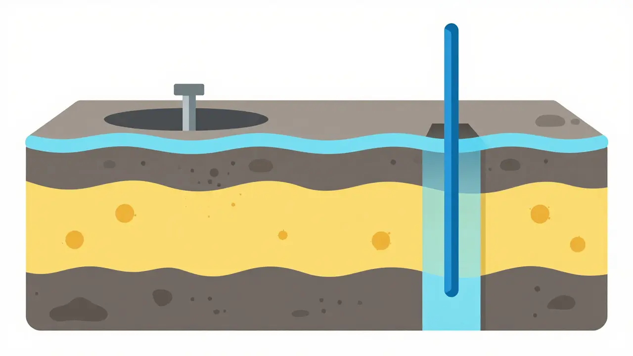 Сравнение разреза грунта: неглубокий колодец и глубокая артезианская скважина