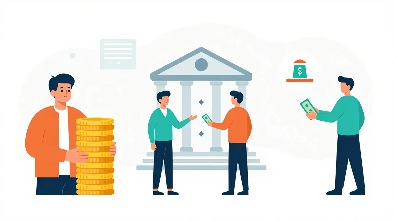 Флэт-дизайн инфографика трех способов продажи квартиры в ипотеке с визуализацией потоков денег